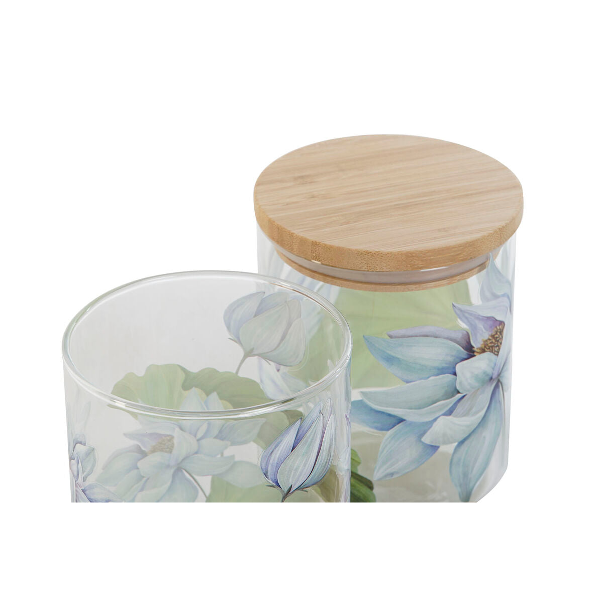 Tin DKD Home Decor Blue White Green Natural Silicone Bamboo Borosilicate Glass 700 ml 10 x 10 x 13 cm (2 Units)