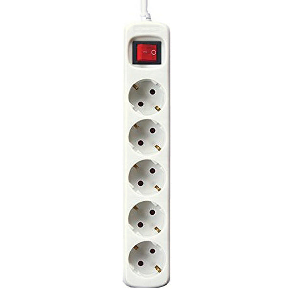 Power Socket - 5 sockets with Switch Silver Electronics White